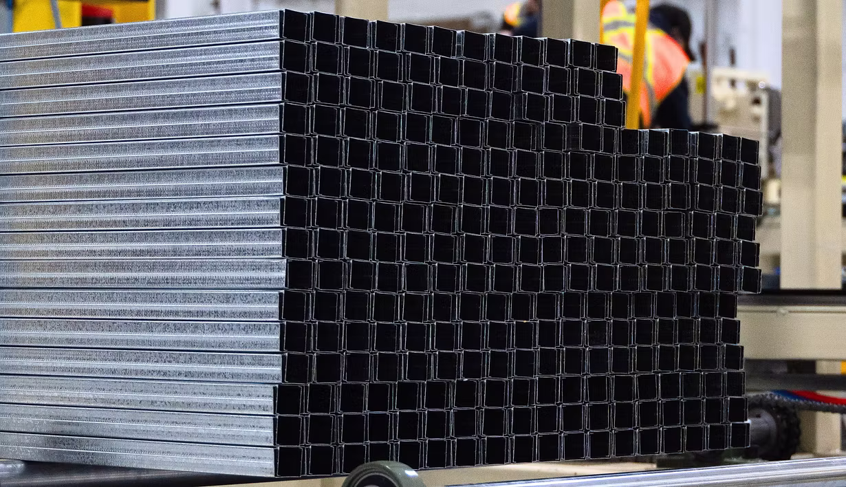 Stacks of precisely manufactured steel framing members
