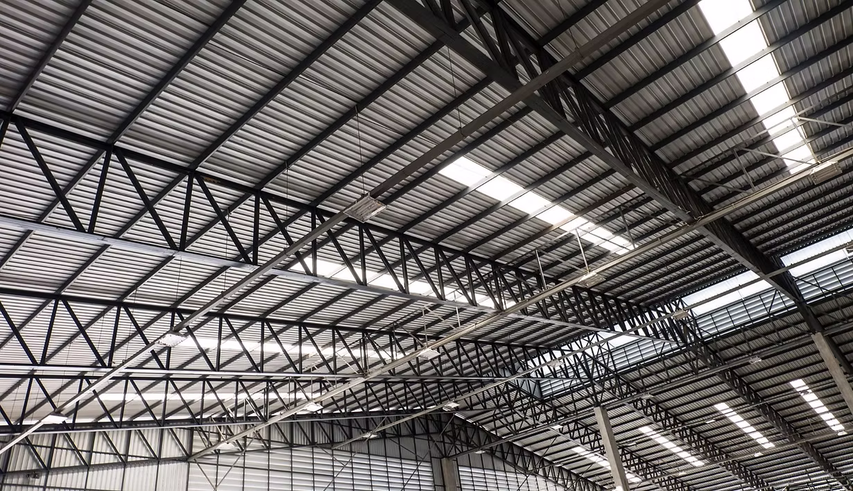 Steel roof structure before interior finishes