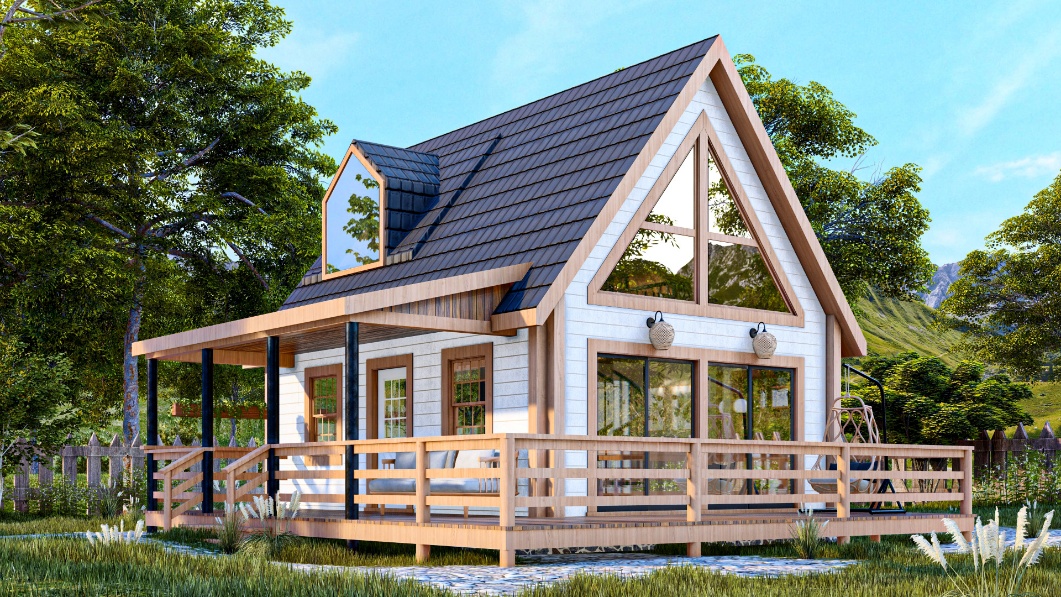 Lake 350 compact gabled cottage exterior concept