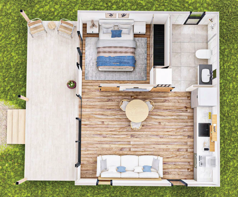 Preliminary Lake 400 furnished floor-plan rendering