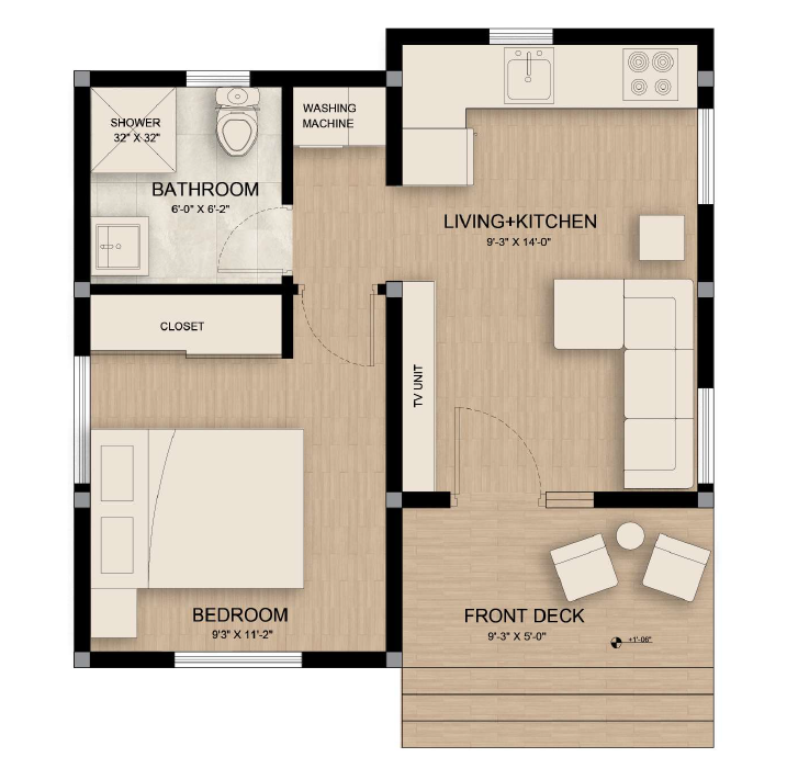 Preliminary furnished Mountain 520 floor-plan rendering